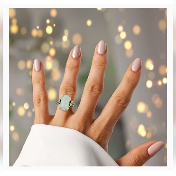 Rectangle White Lab Opal Antique Silvery Rings - Picture 3 of 12